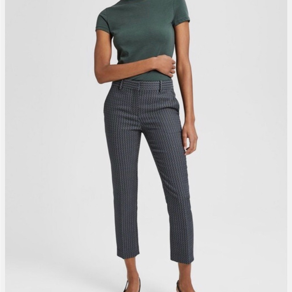 NWT Theory TREECA Black Grey Patterned Cropped Trousers Pants Size 6 Midrise